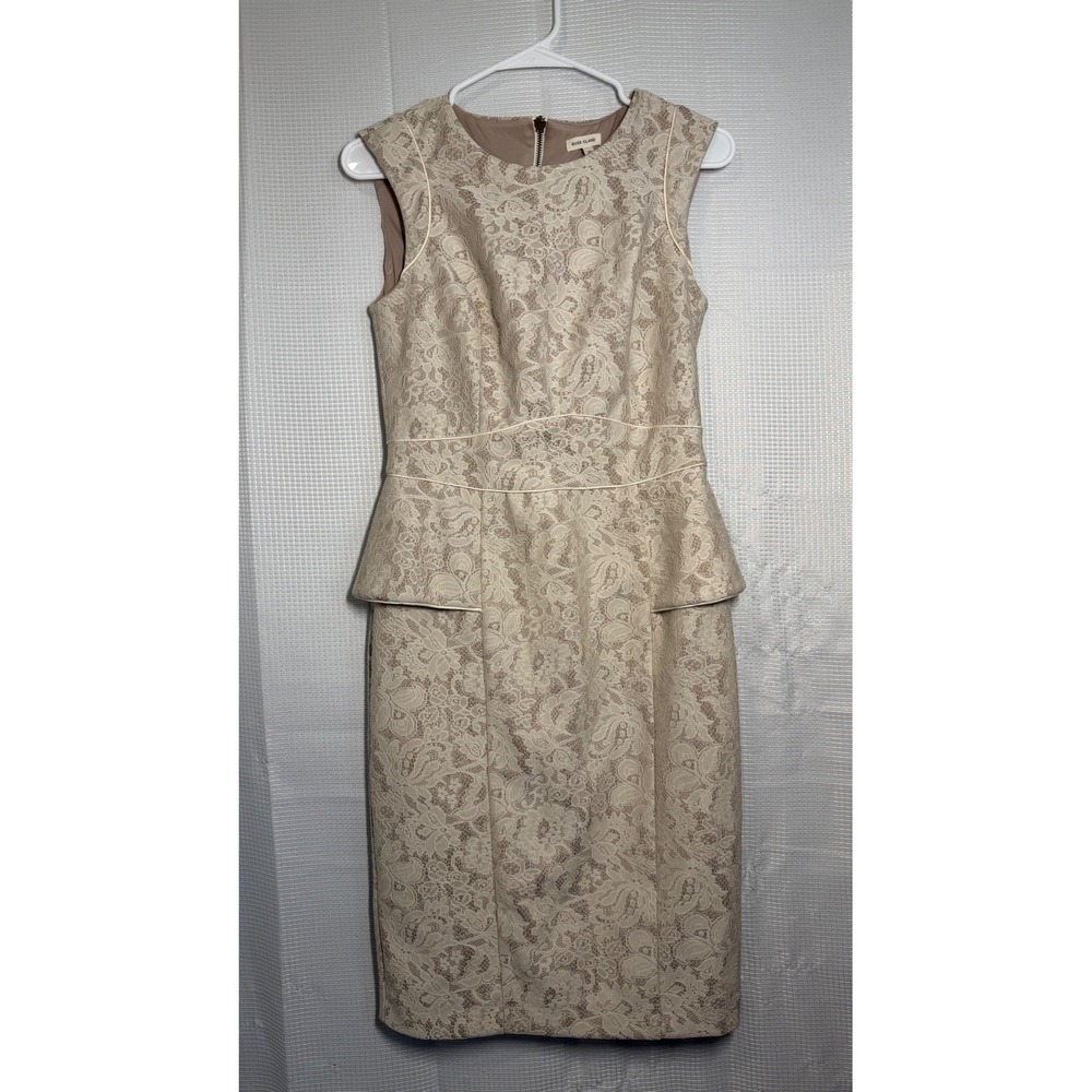 River Island Lace Peplum Dress‎ 10 Beige Sleeveless Sheath Zipper Back